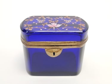 ANTIQUE FRENCH BROUNZE MOUNTED COBALT GLASS CASKET