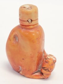 CHINESE FIGURAL CARVED CORAL SNUFF BOTTLE