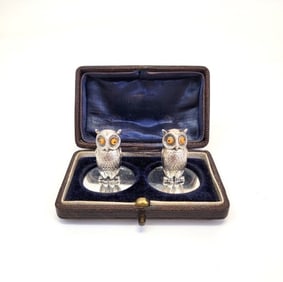 PR ENGLISH STERLING SILVER OWL PLACECARD HOLDERS