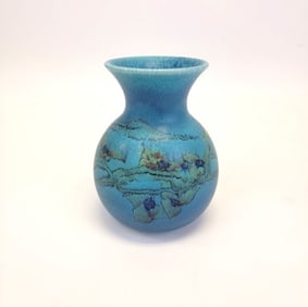 LOUISE ABEL, ROOKWOOD BLUE FLORAL ART POTTERY VASE