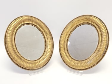 PAIR ANTIQUE GEORGIAN OVAL GILTWOOD WALL MIRRORS