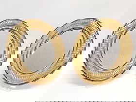 PAIR ANTIQUE GEORGIAN OVAL GILTWOOD WALL MIRRORS: Pair of antique Georgian late 18th / early 19th century oval shaped giltwood wall mirrors with gadroon border. Each one measures just under 14" tall x 12" wide and 1.25" thick. Condition: mirror panes