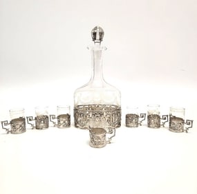 CONTINENTAL STERLING SILVER & GLASS DECANTER SET