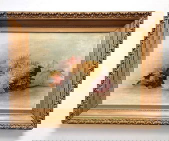 PRIMITIVE OIL ON CANVAS STILL LIFE PAINTING