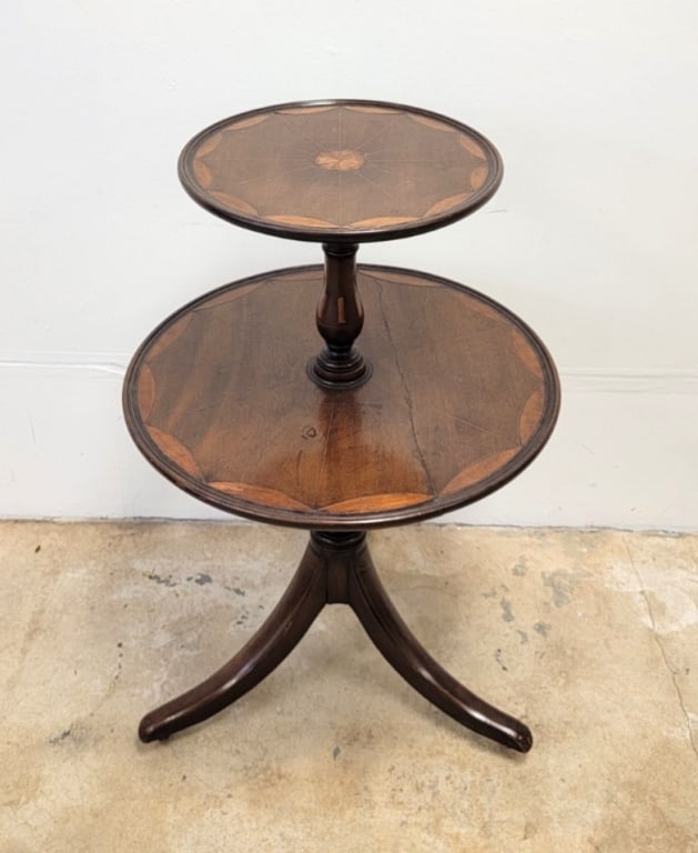 ANTIQUE 19TH C PARQUETRY PEDESTAL DUMBWAITER TABLE (1 of 8)