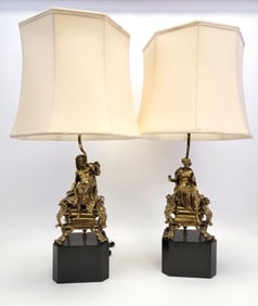 TWO CONTINENTAL CAST BRONZE FIGURAL TABLE LAMPS