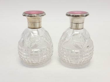 PR CUT CRYSTAL, STERLING & GUILLOCHE COLOGNE BOTTL