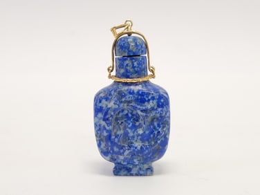 CHINESE CARVED LAPIS 14K GOLD SNUFF BOTTLE PENDANT
