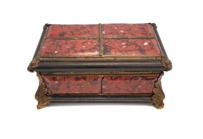 ANTIQUE ITALIAN RED MARBLE & BRONZE JEWELRY CASKET