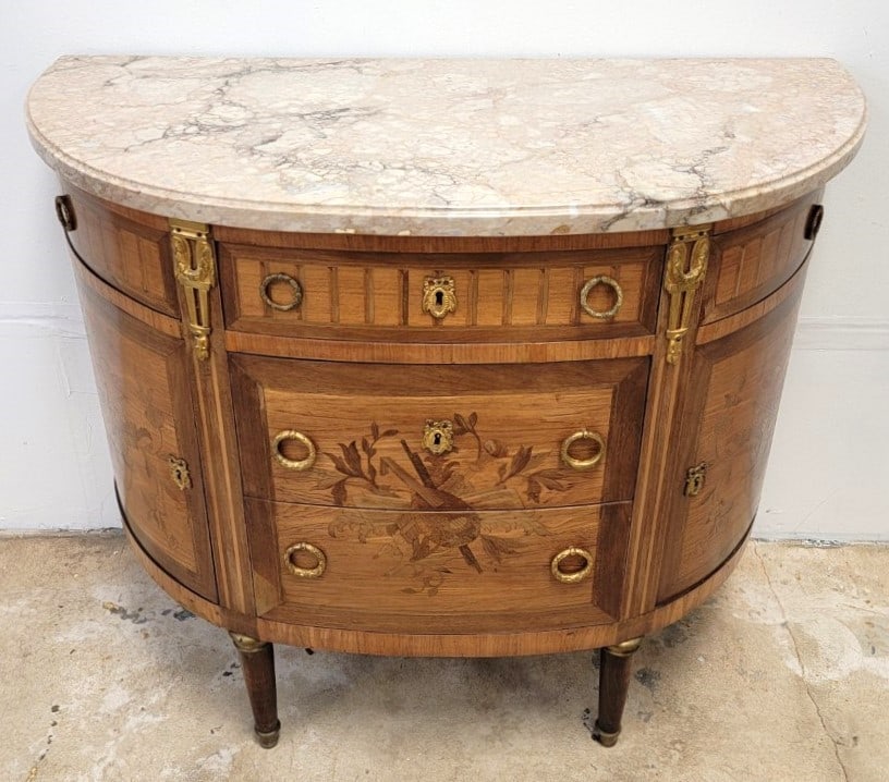ANTQ LOUIS XVI STYLE MARBLE TOP DEMILUNE CABINET (1 of 14)