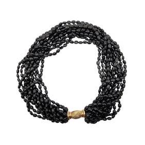BLACK ONYX AND 14K GOLD CLASP MULTI STRAND NECKLACE