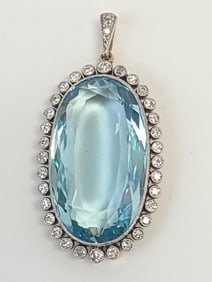 14k FINE AQUAMARINE AND DIAMOND PENDANT
