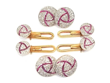 PLATINUM & 18K YELLOW GOLD RUBY & DIAMOND DRESS SET
