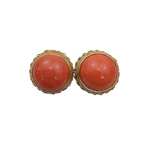 CORAL AND 14K YELLOW GOLD CLIP ON EARRINGS