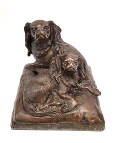 CHARLES VALTON BRONZE SCULPTURE OF SPANIELS