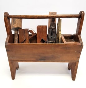 ANTIQUE 19TH C AMERICAN TOOL CADDY & TOOLS