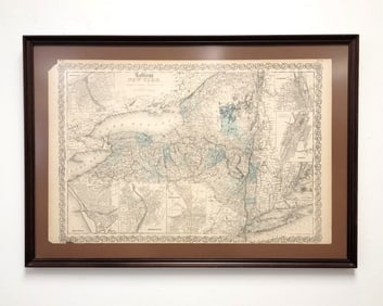 ANTIQUE J.H. COLTON'S NEW YORK MAP ENGRAVING 1850