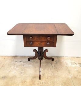 ANTIQUE AMERICAN EMPIRE WORK SEWING PEDESTAL TABLE