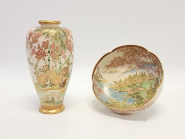 FINE JAPANESE SATSUMA PORCELAIN VASE & BOWL
