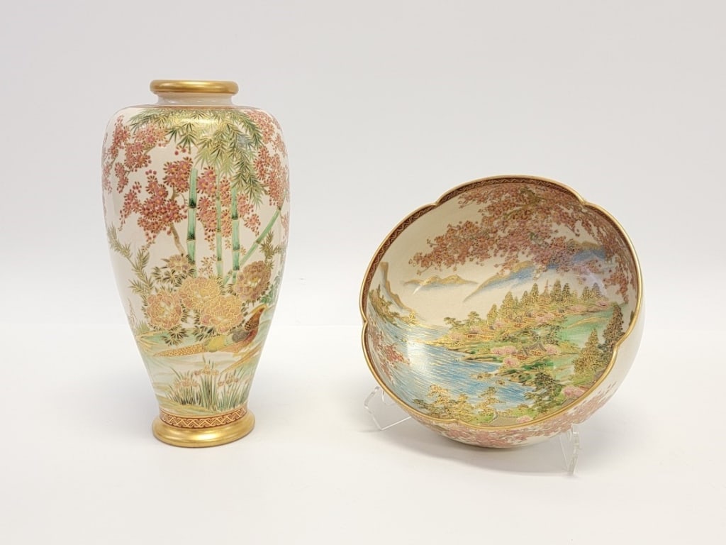 FINE JAPANESE SATSUMA PORCELAIN VASE & BOWL (1 of 19)