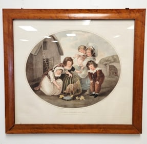BARTOLOZZI ENGRAVING, "CHILDREN FEEDING CHICKENS"