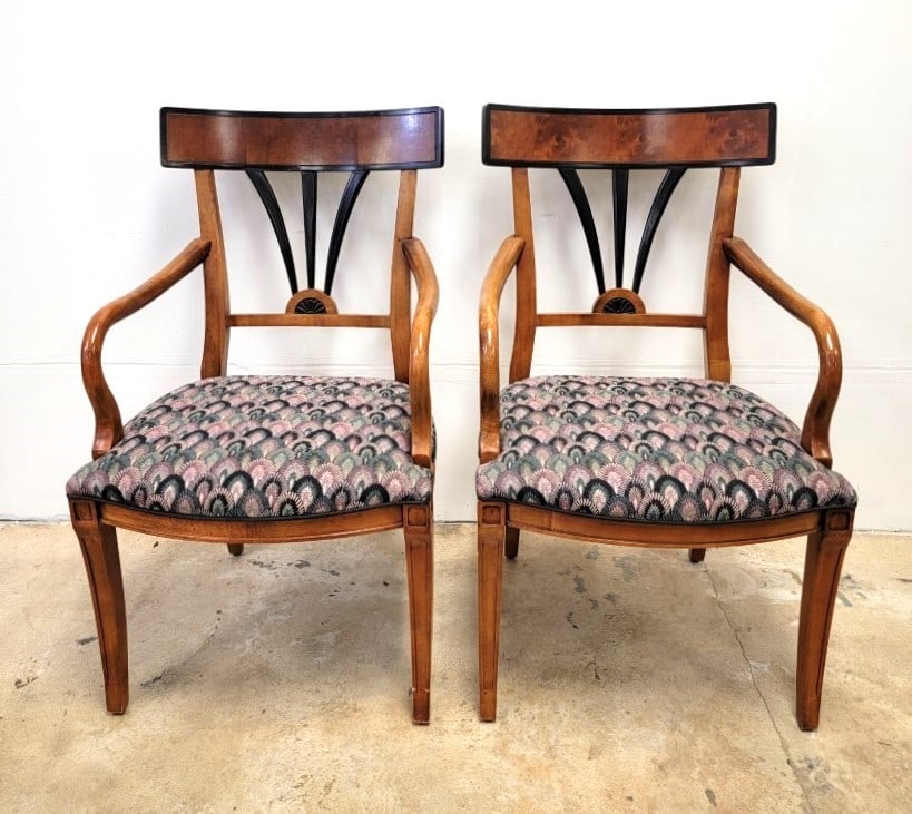 PAIR BIEDERMEIER STYLE MAHOGANY & EBONY ARMCHAIRS (1 of 9)