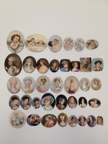 37 ANTIQUE MINAITURE PORTRAIT PORCELAIN PLAQUES