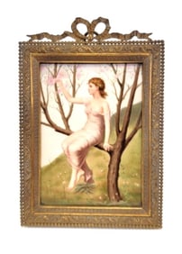 ANTIQUE FRENCH PAINTING ON PORCEALIN PLAQUE