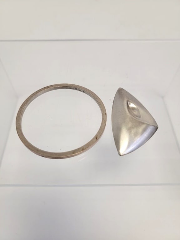 GEORG JENSEN STERLING SILVER BANGLE & BROOCH (1 of 5)