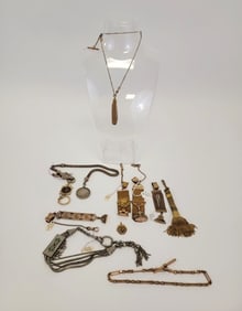 COLLECTION ANTIQUE WATCH FOBS, CHAINS, ETC.