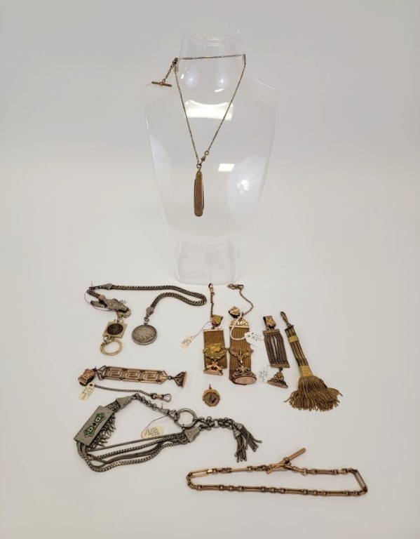 COLLECTION ANTIQUE WATCH FOBS, CHAINS, ETC. (1 of 8)