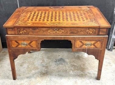 ANTIQUE PARQUETRY INLAID SLANT FRONT DESK