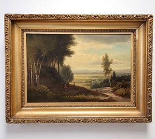 ANTIQUE 19TH C OIL ON CANVAS LANDSCAPE PAINTING