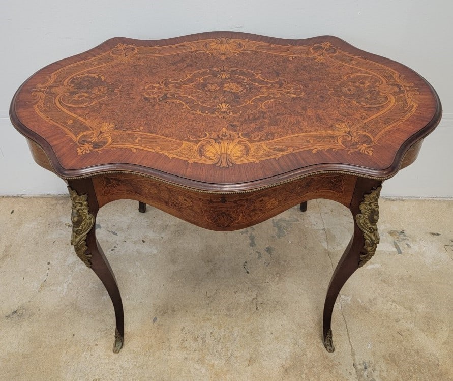 19TH C FRENCH LOUIS XV STYLE MARQUETRY TABLE (1 of 12)