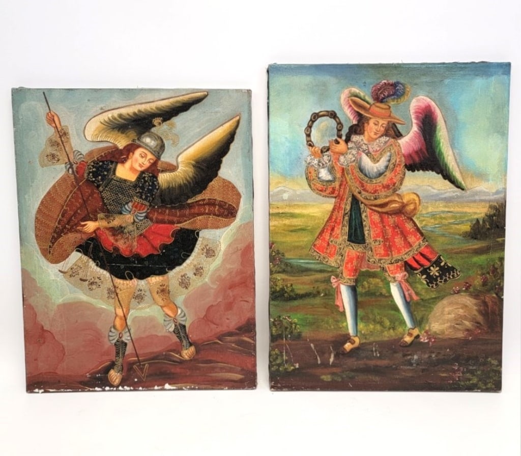 TWO SPANISH COLONIAL CUZCO SCHOOL STYLE PAINTINGS (1 of 12)