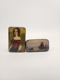TWO 19TH CENTURY MARITIME LACQUER SNUFF BOXES