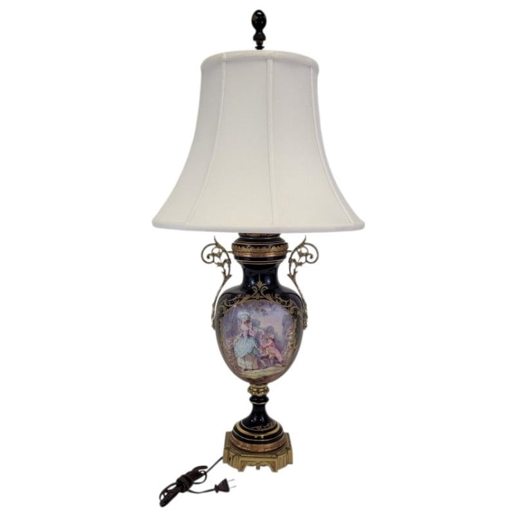 FRENCH SEVRES STYLE COBALT PORCELAIN TABLE LAMP (1 of 8)