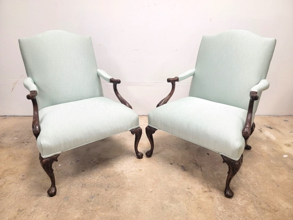 PAIR LOUIS XV STYLE MAHOGANY FAUTEUILS ARMCHAIRS (1 of 15)