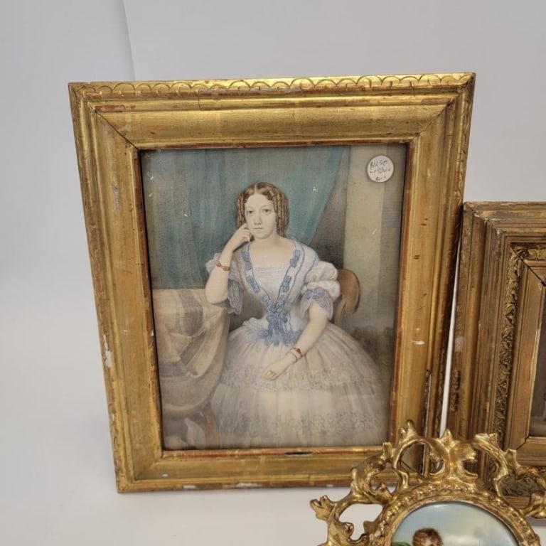 THREE ANTIQUE PAINTINGS, TWO ON PORCELAIN PLAQUES - 2