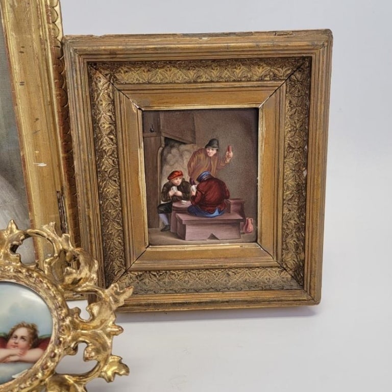 THREE ANTIQUE PAINTINGS, TWO ON PORCELAIN PLAQUES - 4