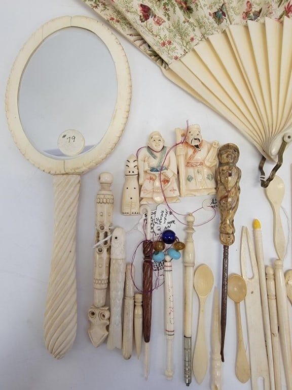 COLLECTION ASSORTED CARVED BONE SEWING TOOLS - 2