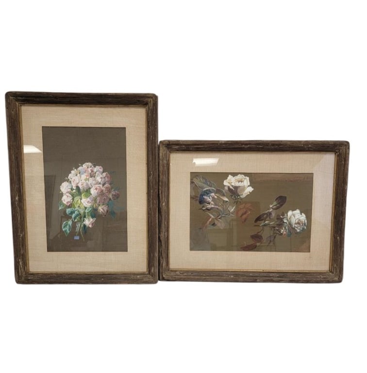 TWO FRAMED VICTORIAN FLORAL GOUACHE PAINTINGS (1 of 10)