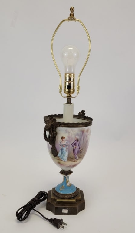 2 ANTIQUE PORCELAIN TABLE LAMPS, SEVRES STYLE ETC (1 of 5)