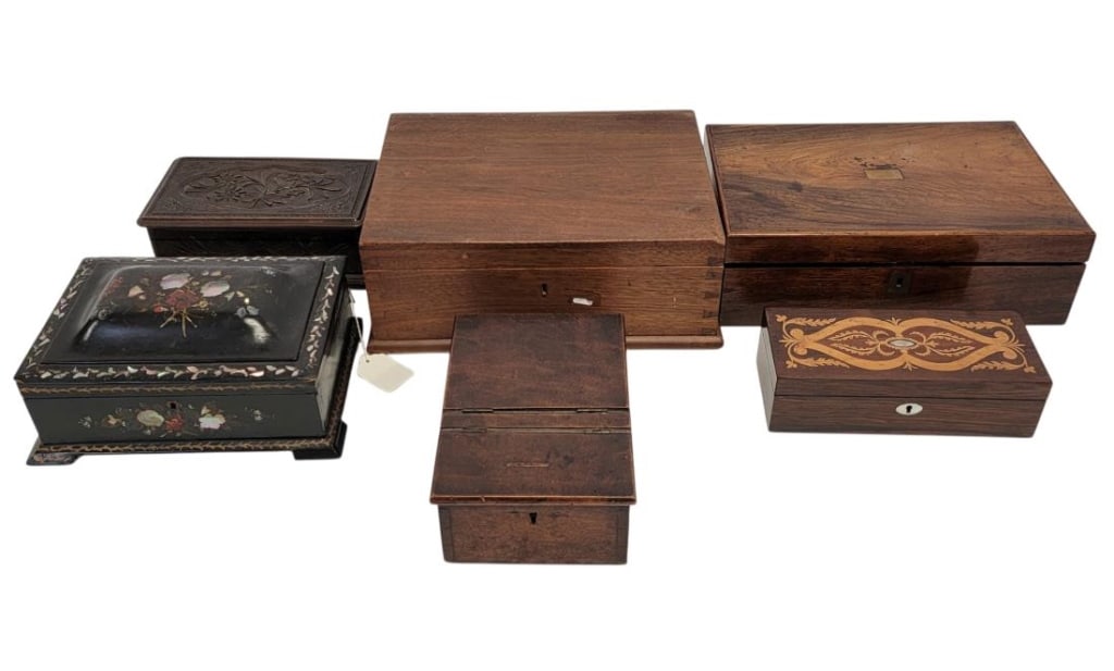 SIX ASSORTED ANTIQUE WOODEN BOXES (1 of 17)