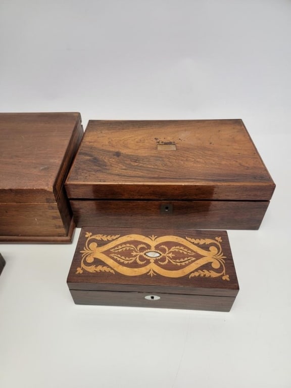 SIX ASSORTED ANTIQUE WOODEN BOXES - 4