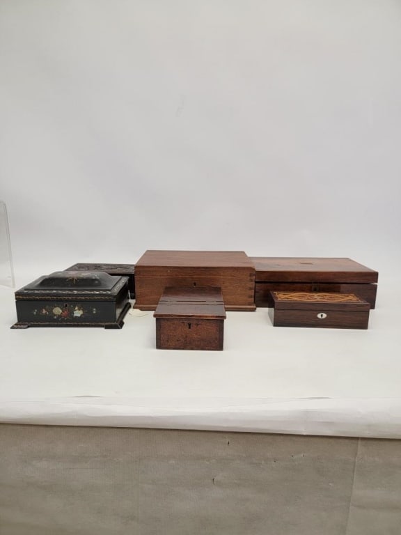 SIX ASSORTED ANTIQUE WOODEN BOXES - 5