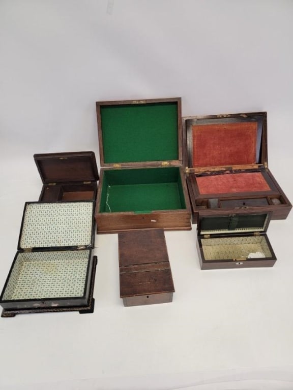 SIX ASSORTED ANTIQUE WOODEN BOXES - 6