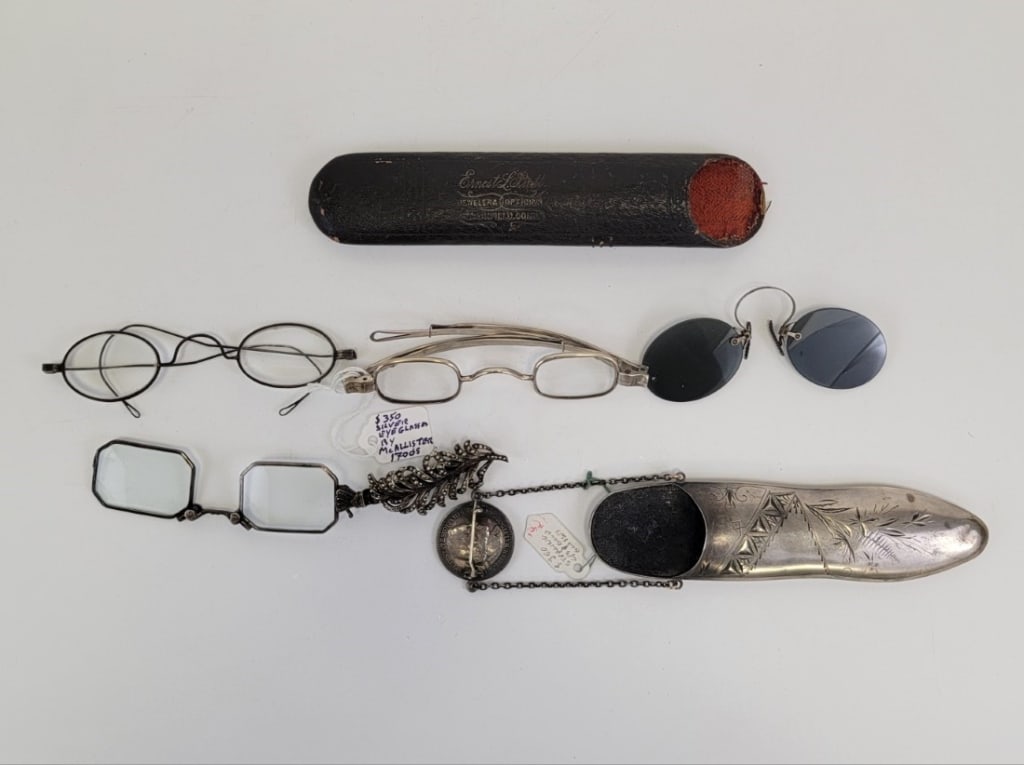 ANTIQUE EYEGLASSES, LORGNETTE, EYEGLASS CASES ETC (1 of 7)