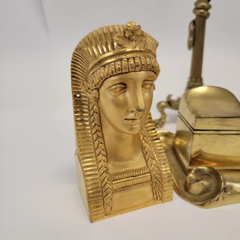 ORMOLU & BRASS: CANDLESTICKS, INKWELL, ORMOLU BUST - 3