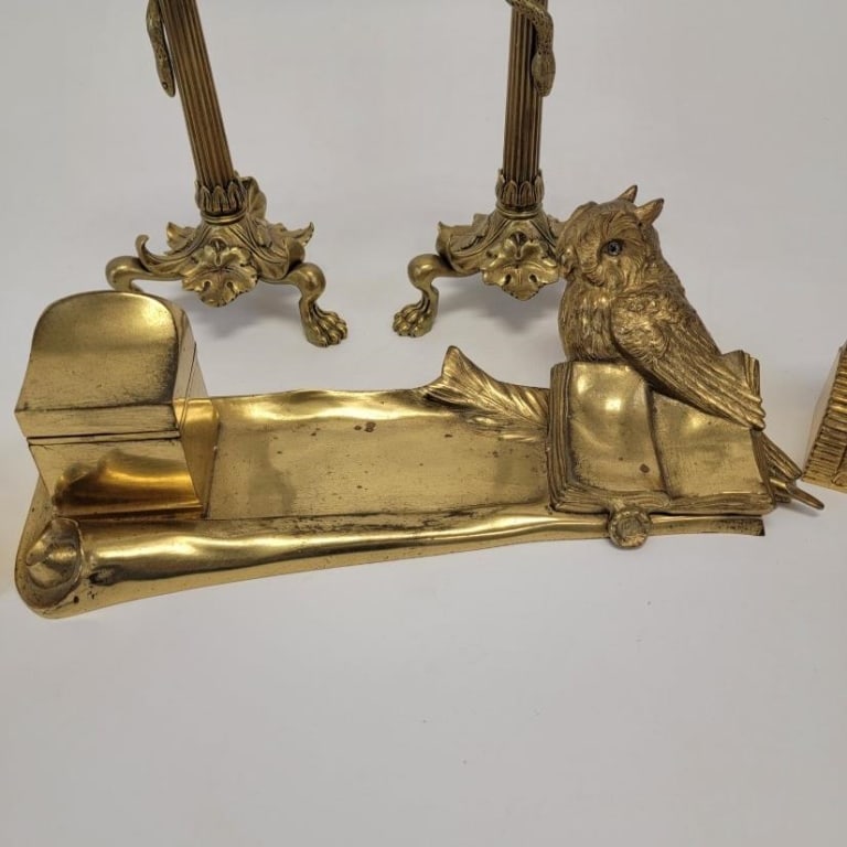 ORMOLU & BRASS: CANDLESTICKS, INKWELL, ORMOLU BUST - 4